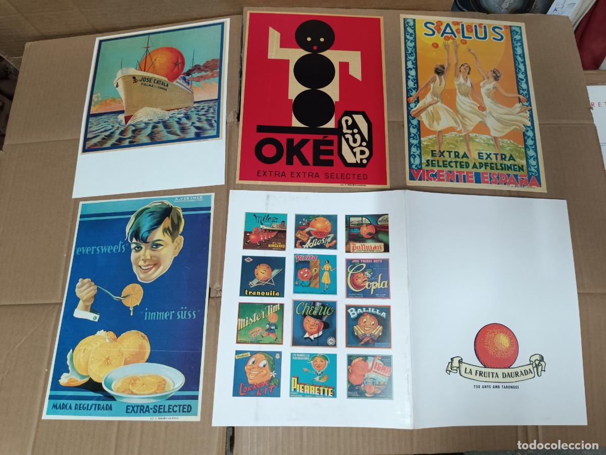 Collectionnisme d'affiches	: LOTE 4 ANTIGUOS CARTELES PUBLICIDAD Y CARPETA, REPRODUCCIONES ETIQUETAS EXPORT NARANJA VALENCIA -P26
