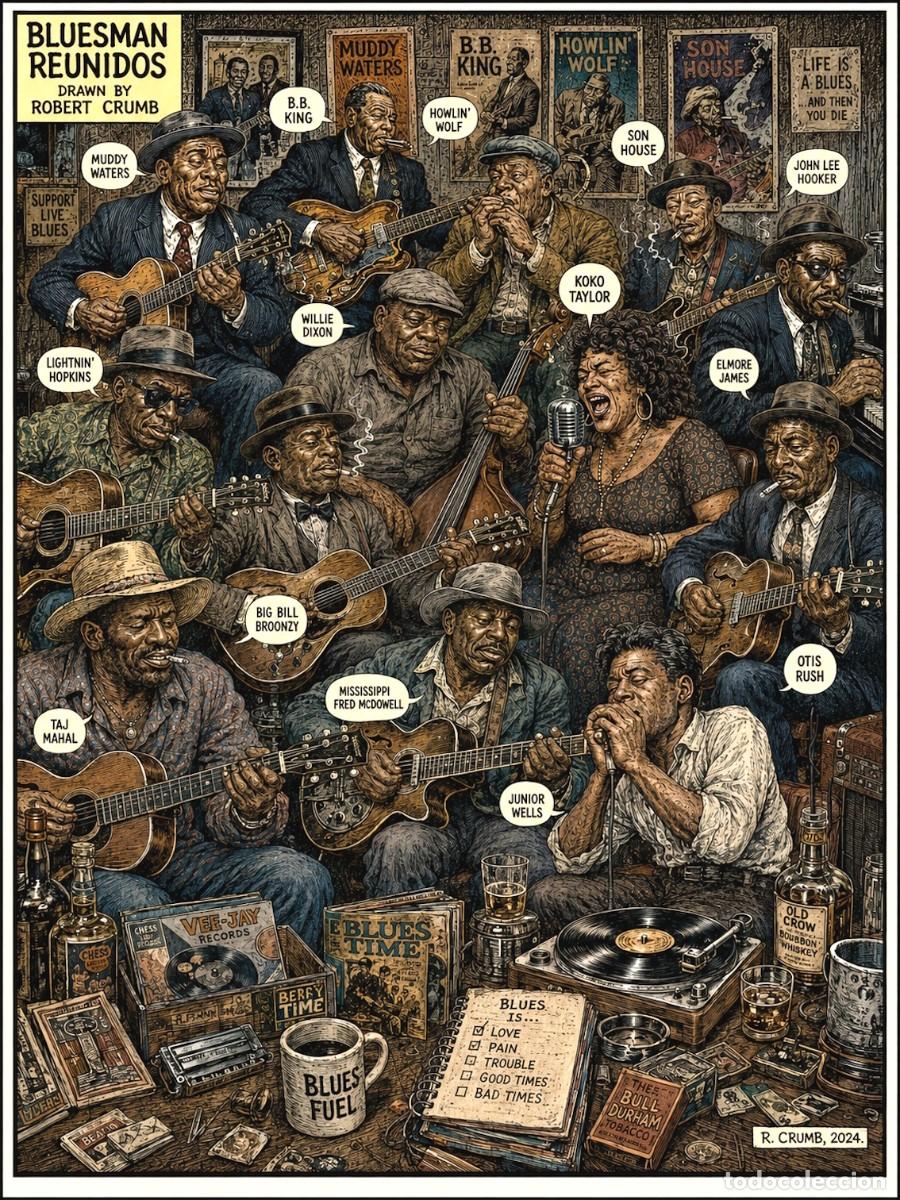 Coleccionismo de carteles: BLUESMAN REUNION IN PARADISE - Robert Crumb collection - Poster, 30X40 CM / NEW