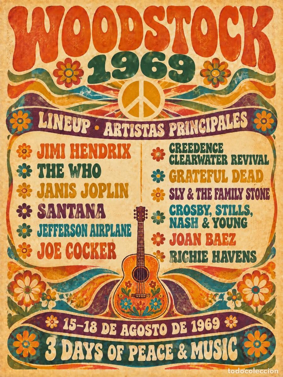 Coleccionismo de carteles: Woodstock 3 Days of Peace & Music Poster, Vintage cartel 30x40 CM, NEW