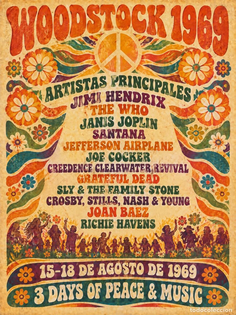 Coleccionismo de carteles: Woodstock 3 Days of Peace & Music Poster, Vintage cartel 30x40 CM, NEW