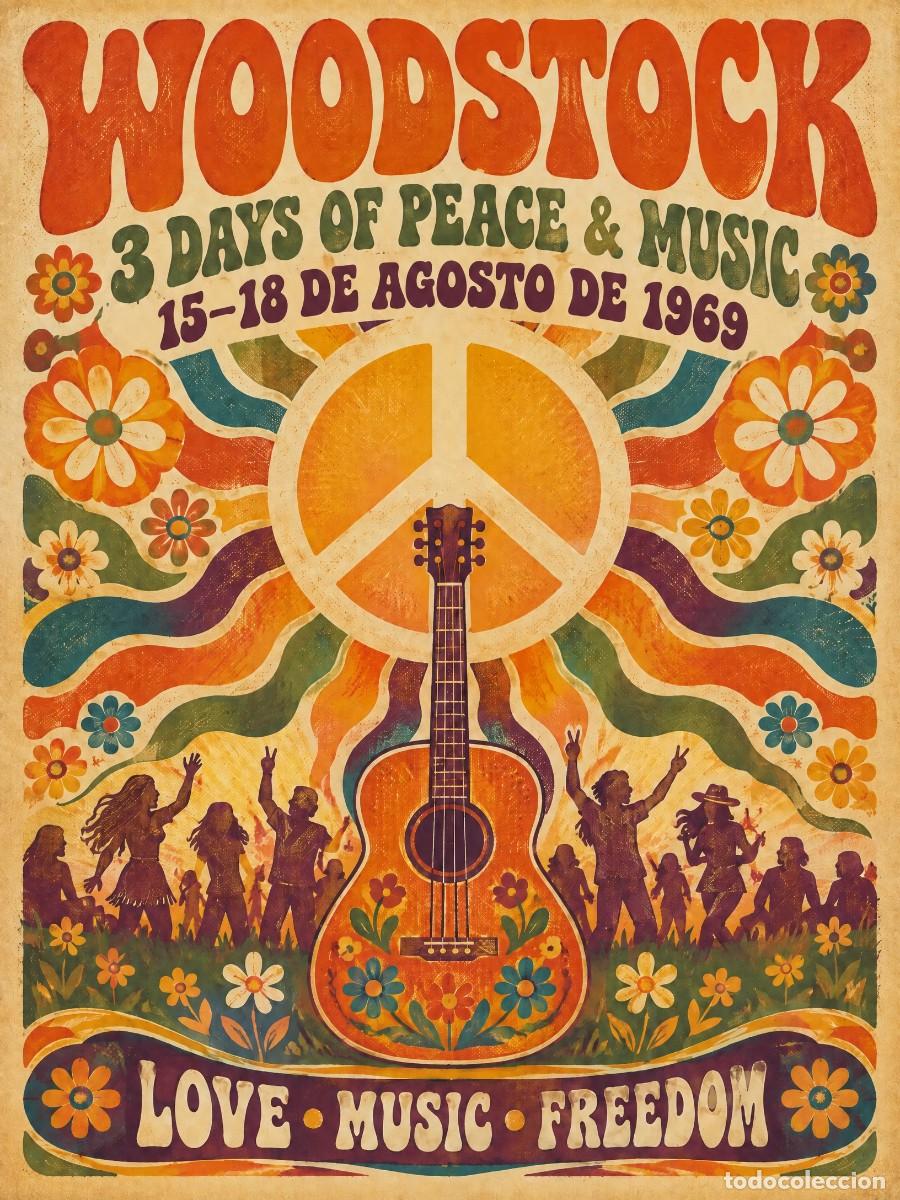 Coleccionismo de carteles: Woodstock 3 Days of Peace & Music Poster, Vintage cartel 30x40 CM, NEW