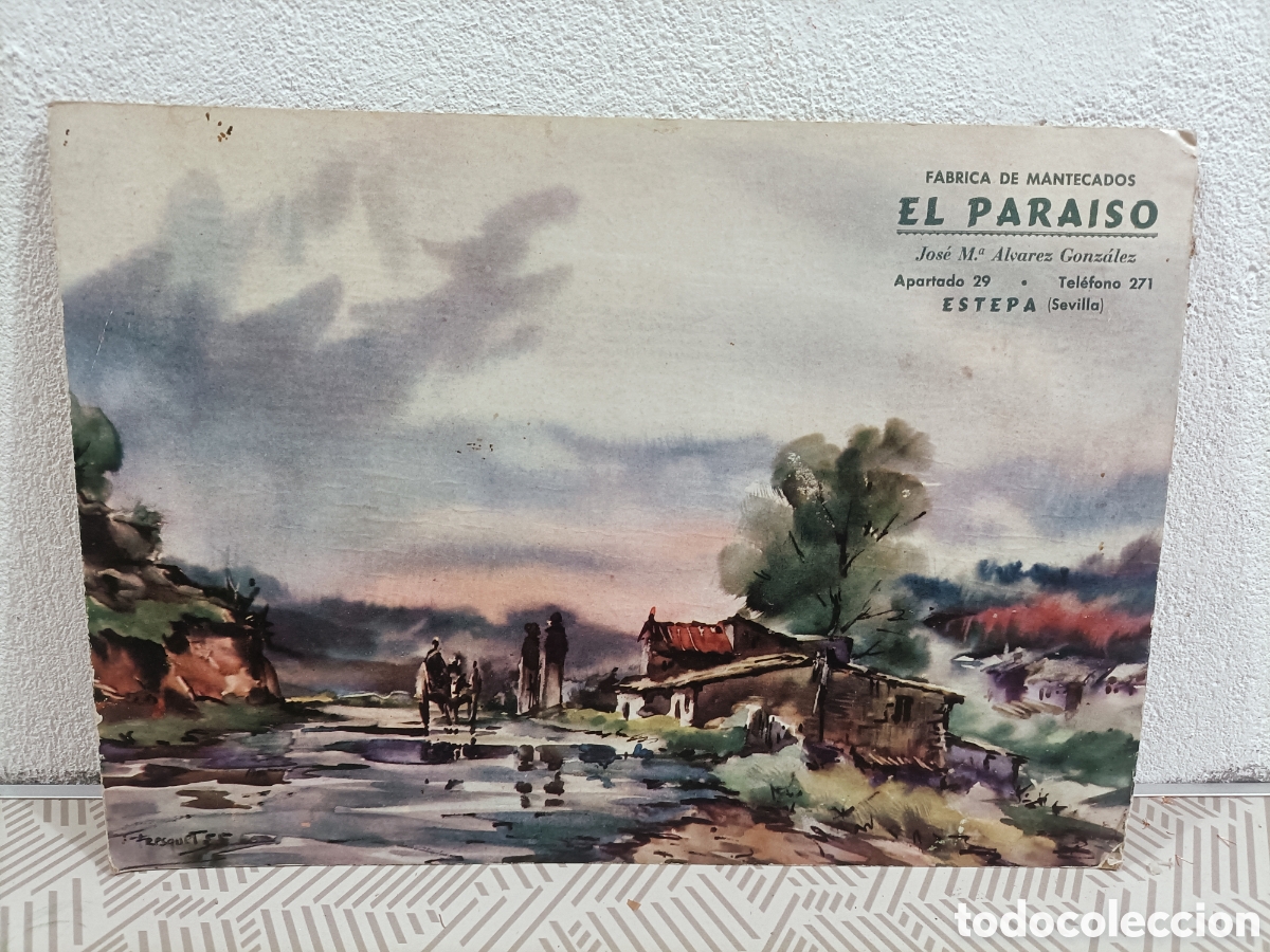 Coleccionismo de carteles: Tapa publicitaria caja mantecados El Para&iacute;so. Estepa. Sevilla