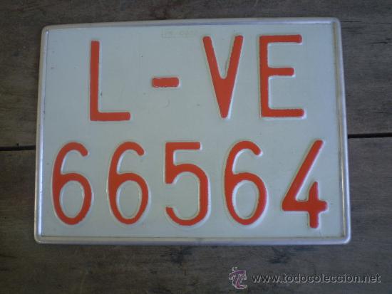 Voitures et Motocyclettes: ANTIGUA PLACA MATRICULA  L - VE 66564