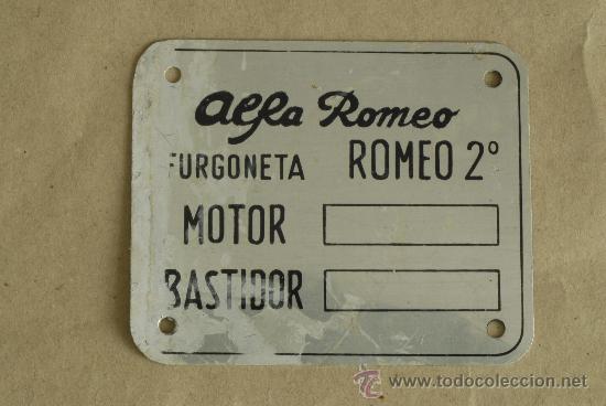 Autos und Motorr&auml;der: Placa de Furgoneta Alfa Romeo. Modelo Romeo 2&ordm;. Fabricada por FADISA en &Aacute;vila.