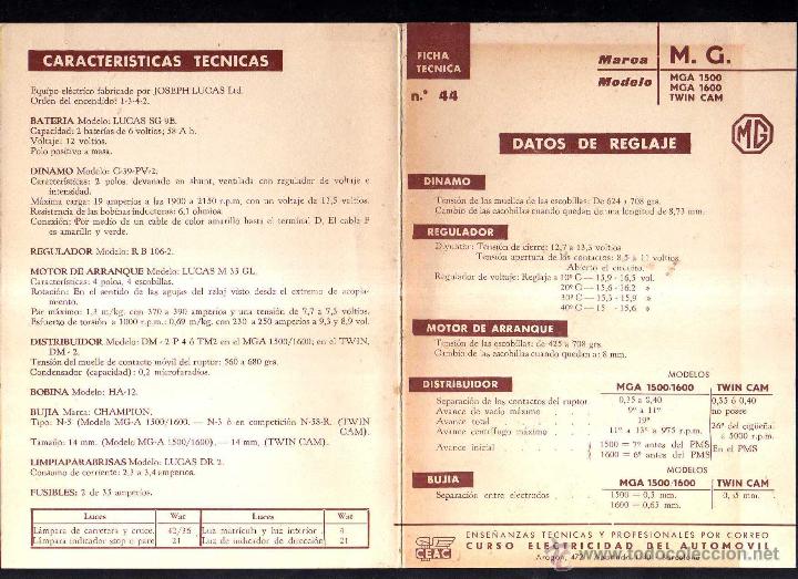Autos und Motorr&auml;der: Ficha T&eacute;cnica. Marca MG 150 - 1600 - Twin CAM. Instalaci&oacute;n el&eacute;ctrica.