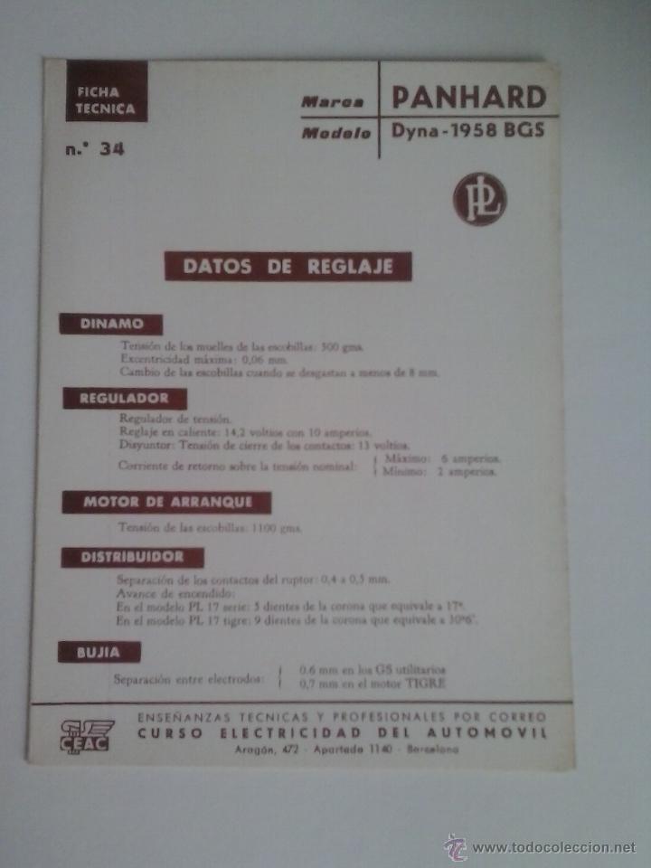 Autos und Motorr&auml;der: PANHARD DYNA 1958 BGS -FICHA TECNICA ELECTRICA-DATOS DE REGLAJE -CODIGO DE COLORES - -CEAC