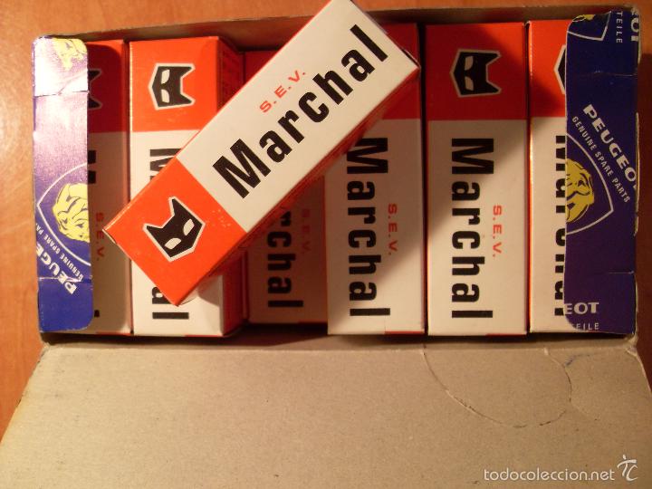 Coches y Motocicletas: Antigua caja con 8 buj&iacute;as S.E.V MARCHAL - PEUGEOT M 14 x 1'25