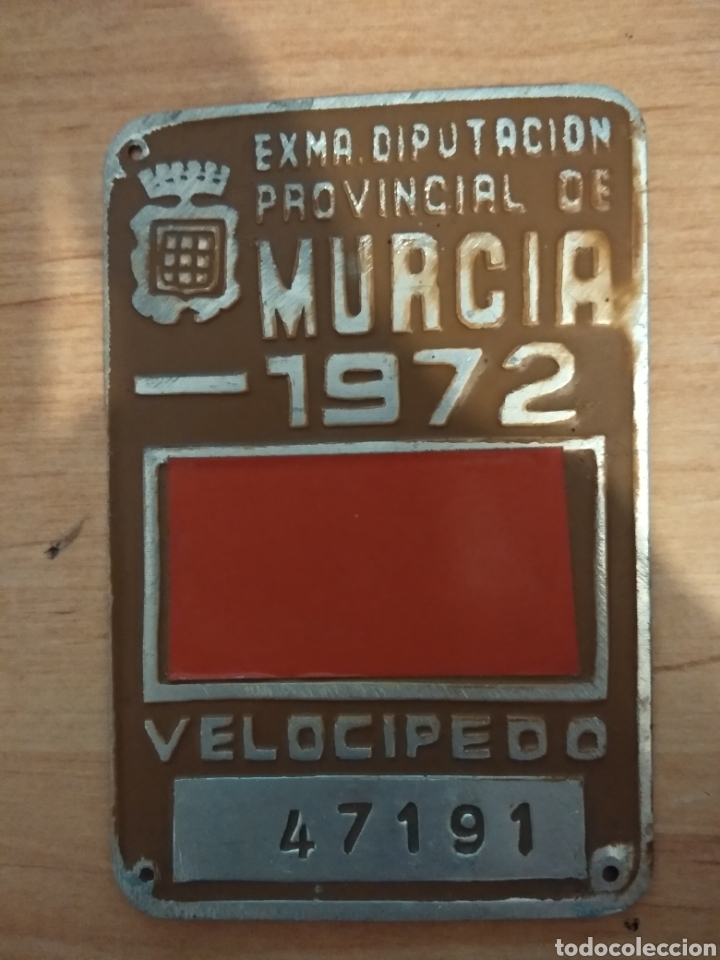 Autos und Motorr&auml;der: Matr&iacute;cula velocipedo. Bicicleta. Diputaci&oacute;n Prov. Murcia. 1972