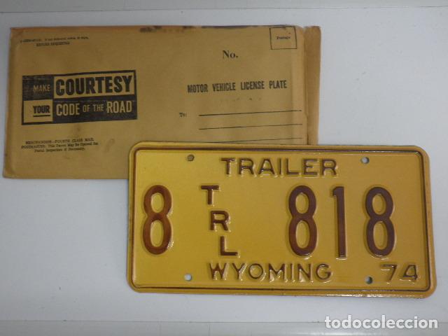 Autos und Motorr&auml;der: Placa matricula america - Remolque - Wyoming - Estados Unidos - Incluye sobre postal