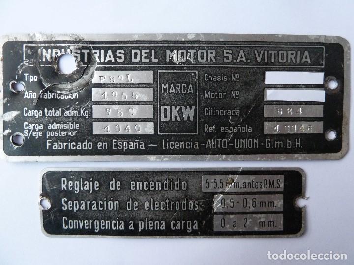 Automobili e Motociclette: IMOSA&middot;DKW/AUTO&middot;UNION-CHAPAS IDENTIFICATIVAS FURGONETA= DKW&middot;F89L=1955