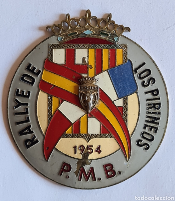 Autos und Motorr&auml;der: Placa met&aacute;lica I Rallye de los Pirineos 1954 PMB Pe&ntilde;a Motorista Barcelona - Motociclismo Trofeo