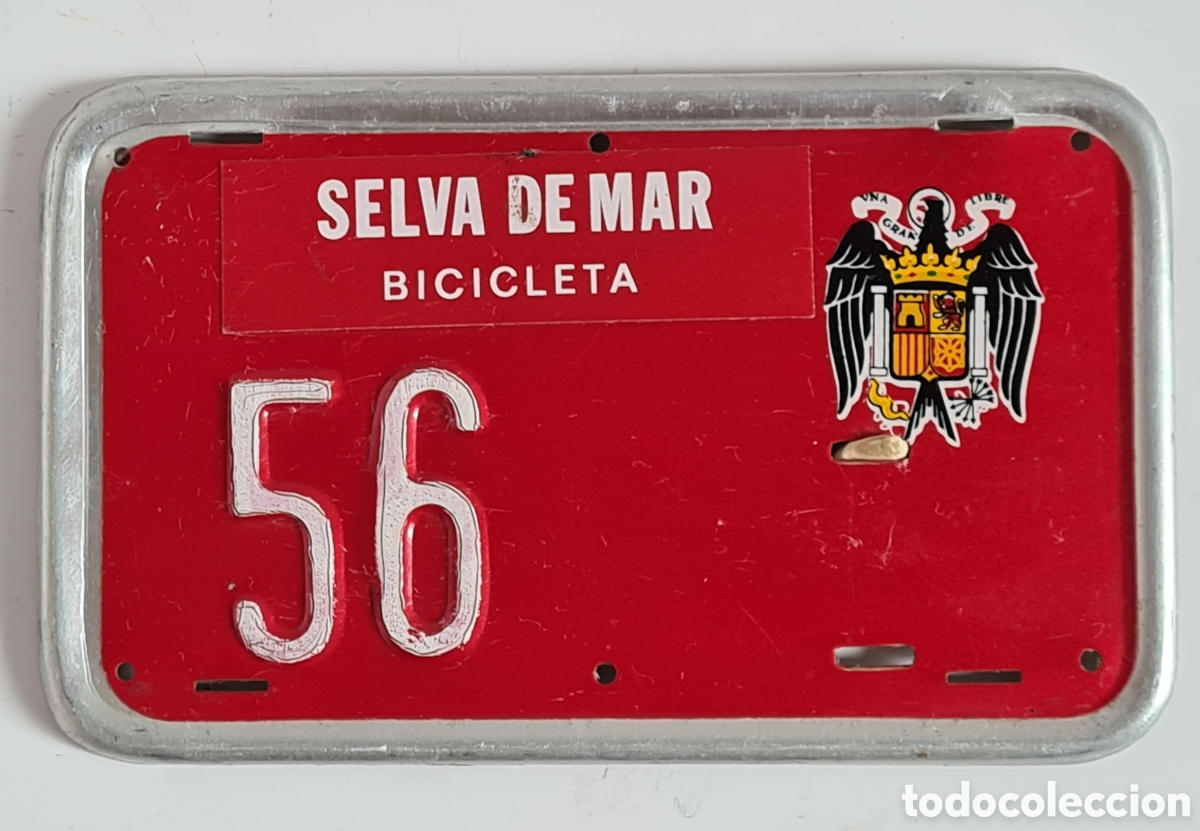 Autos und Motorr&auml;der: Placa Matr&iacute;cula n&uacute;mero 56 Bicicleta Selva de Mar - &Eacute;poca Franco Arbitrio Rodaje