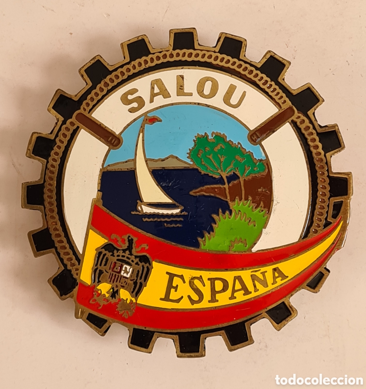 Automobili e Motociclette: Placa Met&aacute;lica para Coche Salou Costa Dorada Bandera Escudo Espa&ntilde;a &Aacute;guila Falange - Tarragona Franco