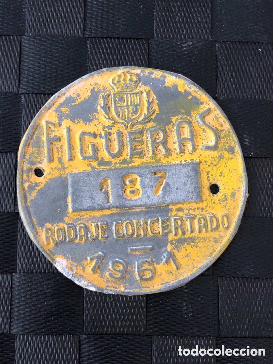 Autos und Motorr&auml;der: PLACA MATR&Iacute;CULA FIGUERAS 1961 RODAJE CONCERTADO