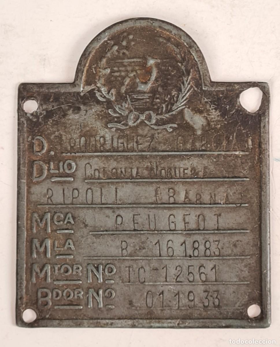 Coches y Motocicletas: Placa chapa Peugeot Colonia Noguera Ripoll