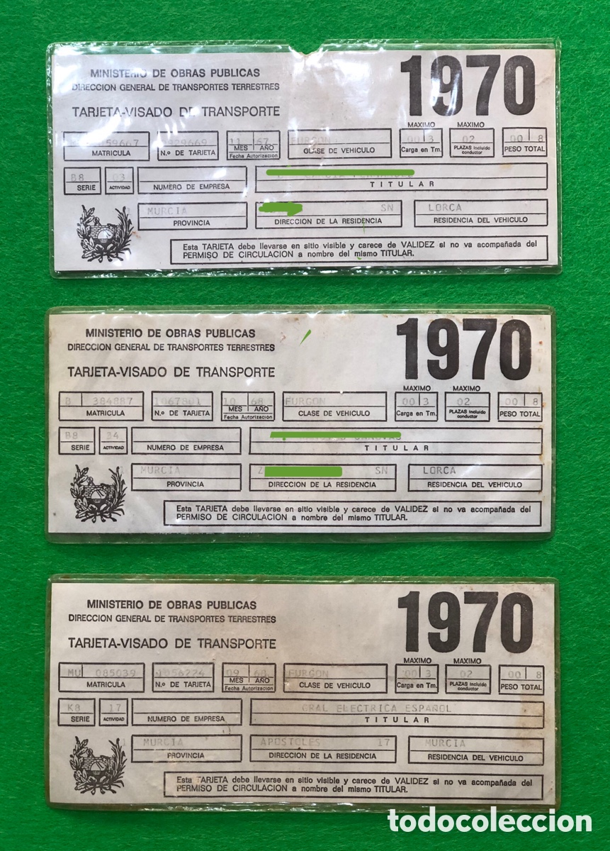 Autos und Motorr&auml;der: LOTE X 3 TARJETAS DE TRANSPORTE SELLO MUNICIPAL 1970 SELLOS FISCALES TIMBRES P&Oacute;LIZAS