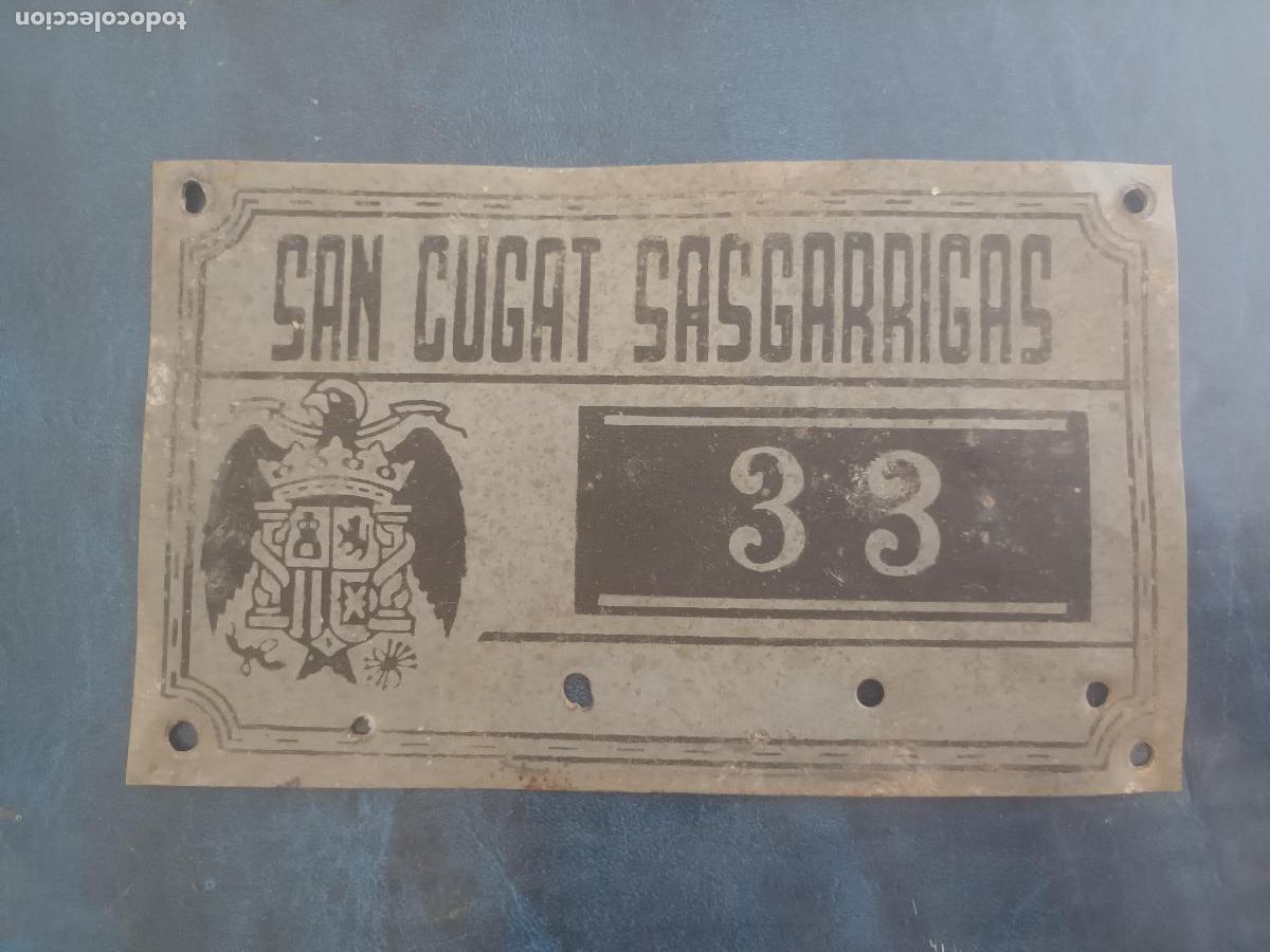 Automobili e Motociclette: MATRICULA SAN CUGAT SASGARRIGAS CON AGUILA DE SAN JUAN EPOCA FRANCO. BICICLETA, CARRO, MOTO?.