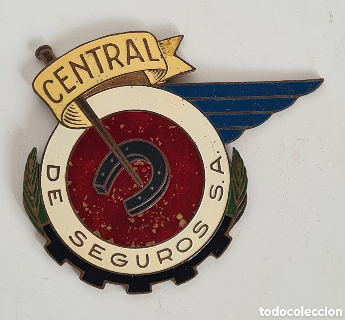 Autos und Motorr&auml;der: Placa Chapa para Coche publicidad Central de Seguros SA - Motor Vintage Herradura Suerte