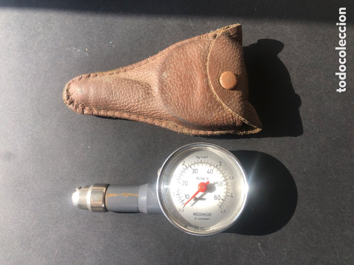 Voitures et Motocyclettes: Antiguo comprovador / manometro presion de neumaticos MOTOMETER