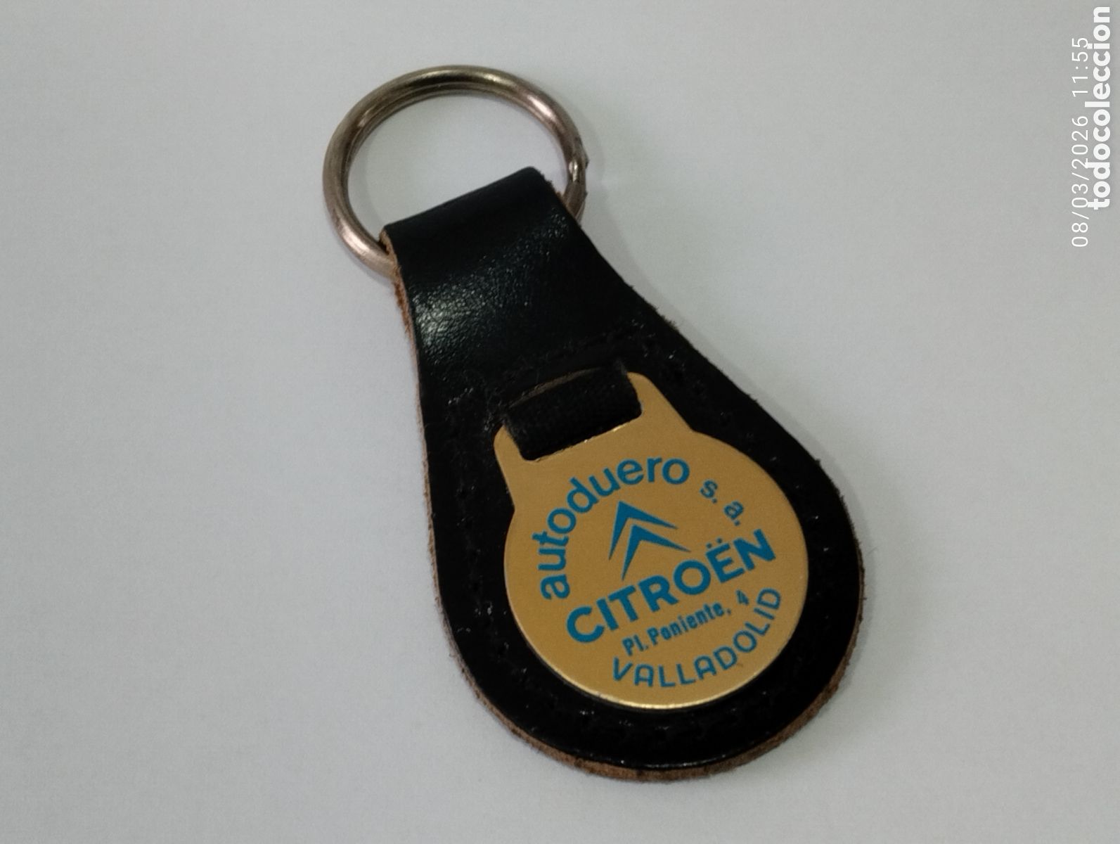 Autos und Motorr&auml;der: UN CLASICO LLAVERO PUBLICITARIO AUTODUERO S.A CITROEN PLAZA DEL PONIENTE 4 VALLADOLID CUERO Y METAL