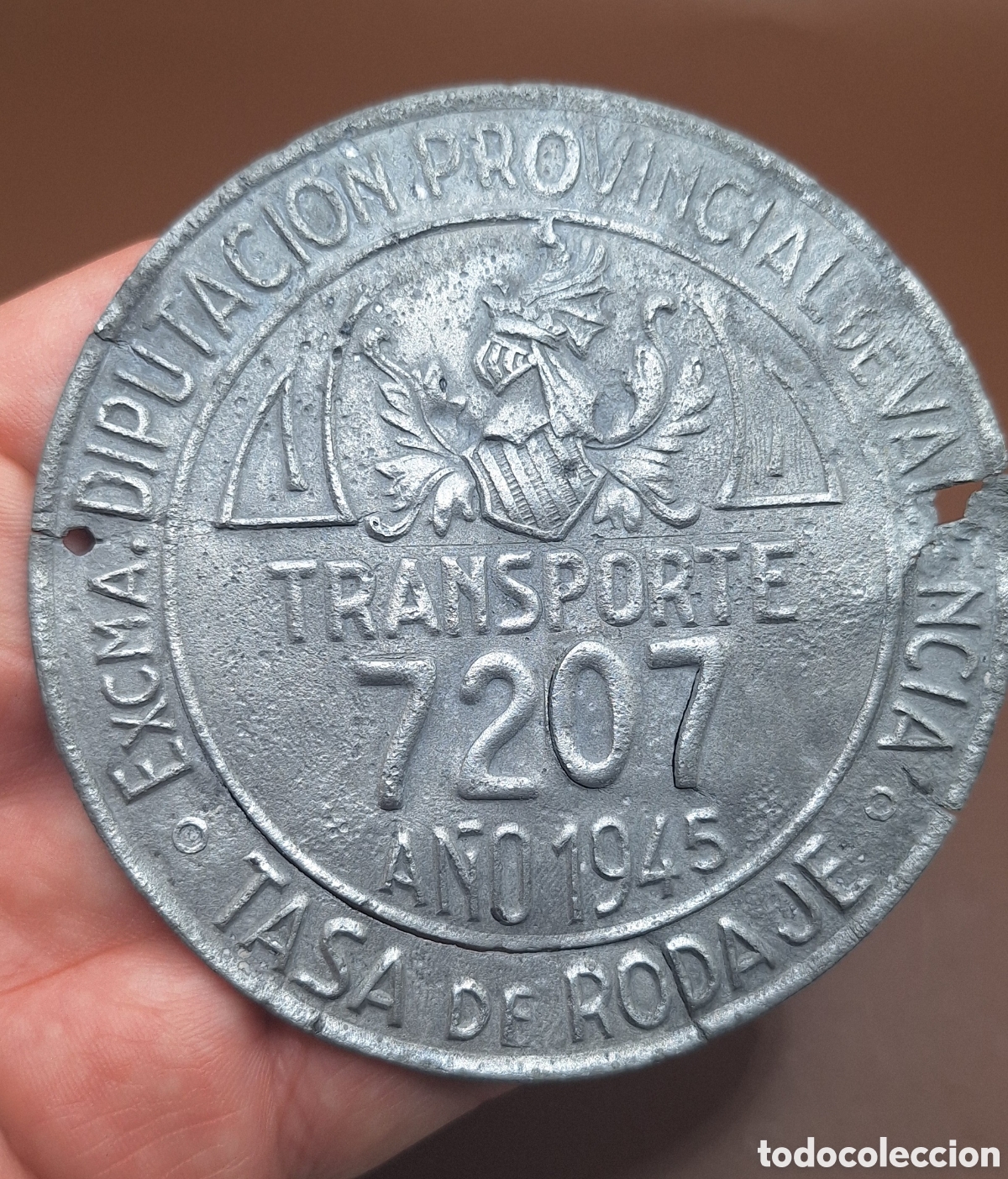 Coches y Motocicletas: Chapa de Rodaje - Transporte N&deg;7207 - Diputaci&oacute;n Provincial de Valencia 1945 -