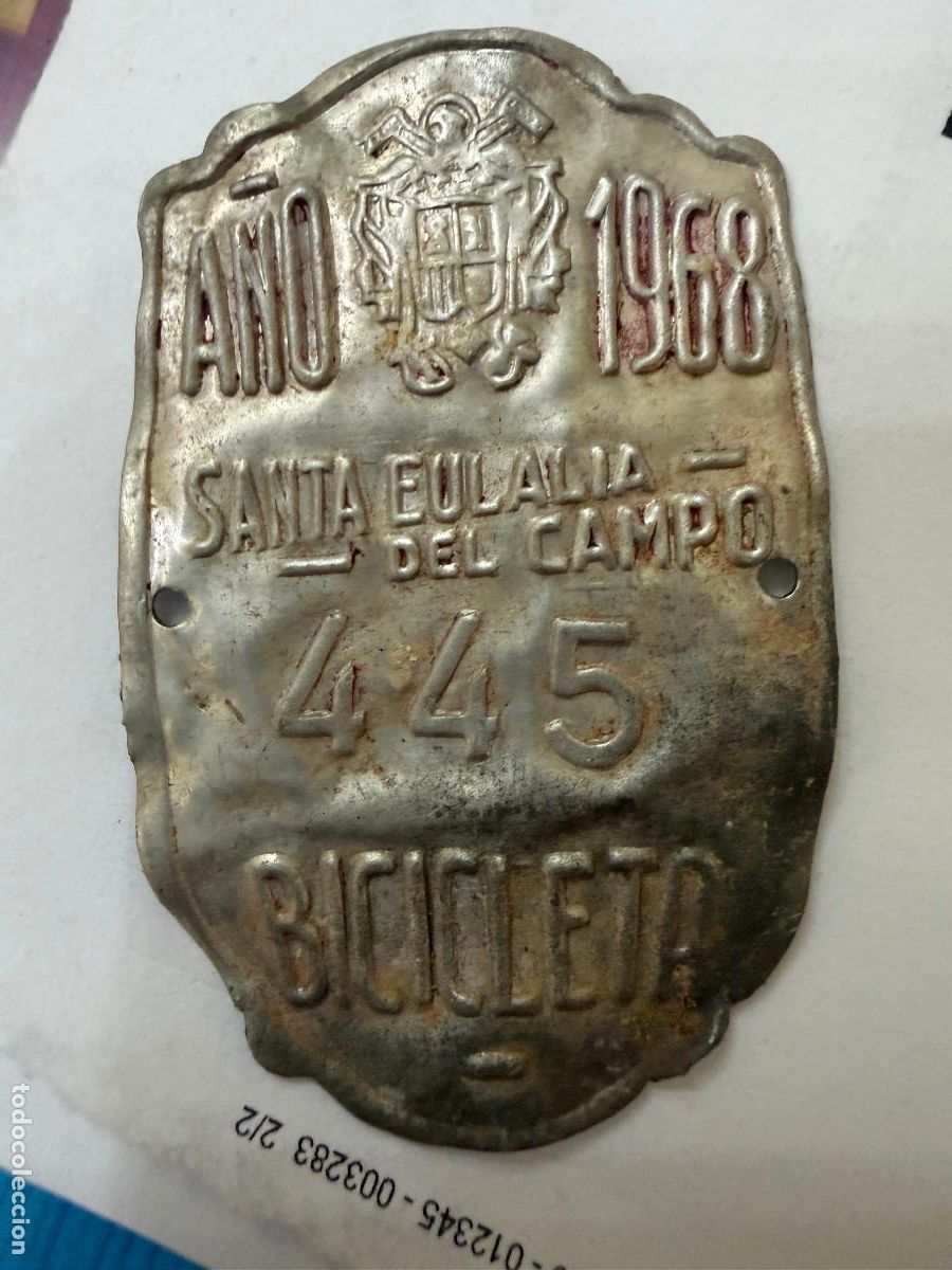 Coches y Motocicletas: Matr&iacute;cula bicicleta Santa Eulalia Teruel 1968
