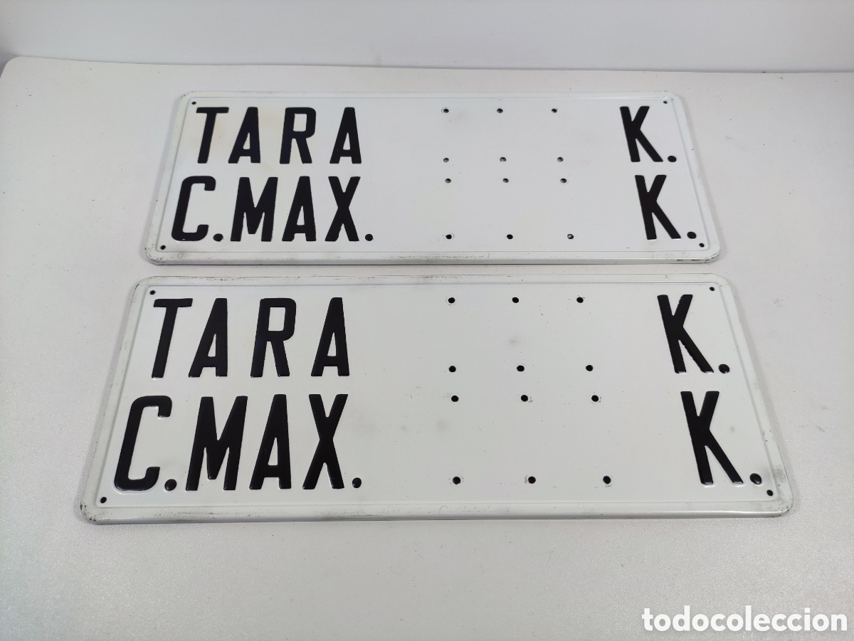 Coches y Motocicletas: 2 placas-chapas de Tara y Carga Max. Para furgoneta o cami&oacute;n Pegaso Ebro Avia Barreiros Romeo Fadisa