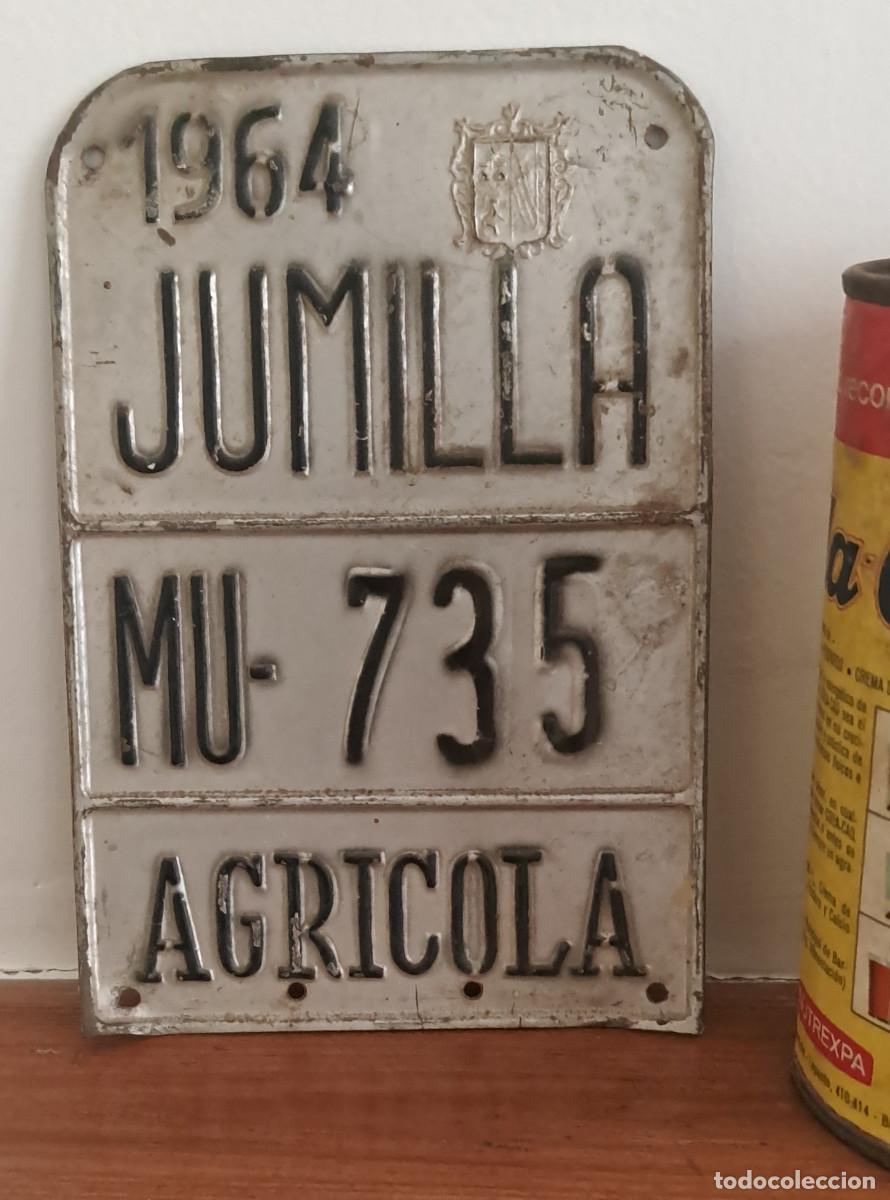 Coches y Motocicletas: JUMILLA ( Murcia ) - PLACA MATR&Uacute;CULA TRANSPORTE AGR&Iacute;COLA - A&Ntilde;O 1964 - MEDIDAS; 15 x 10 cms.