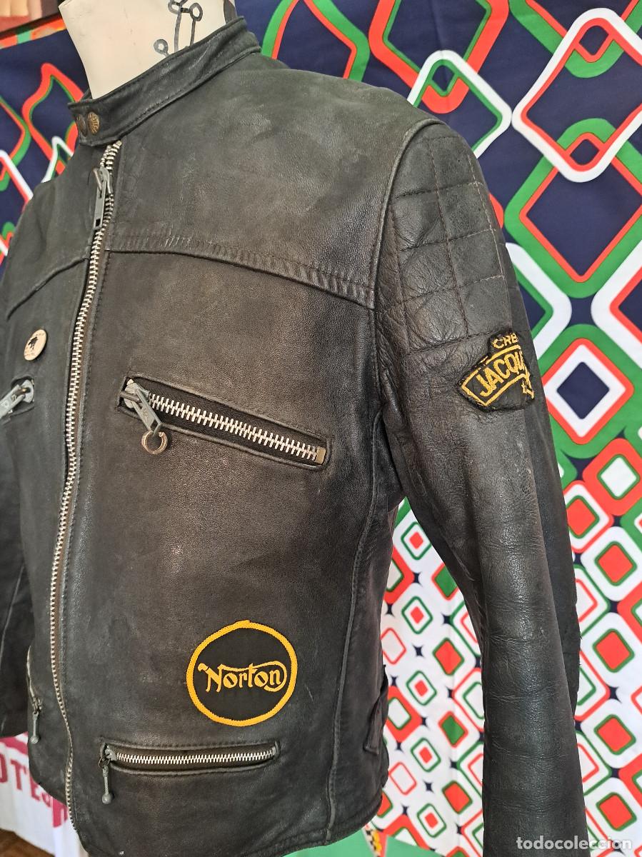 Cars and Motorcycles: Chaqueta Cuero Vintage Jacques Icek Talla 52 MADE IN FRANCE A&Ntilde;OS 60 CAFE RACER NORTON