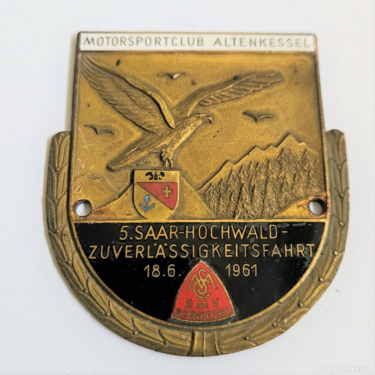 Carros e motociclos: Antiguo emblema placa de coche de &rdquo;Motorsportclub Altenkessel&rdquo;. 1961