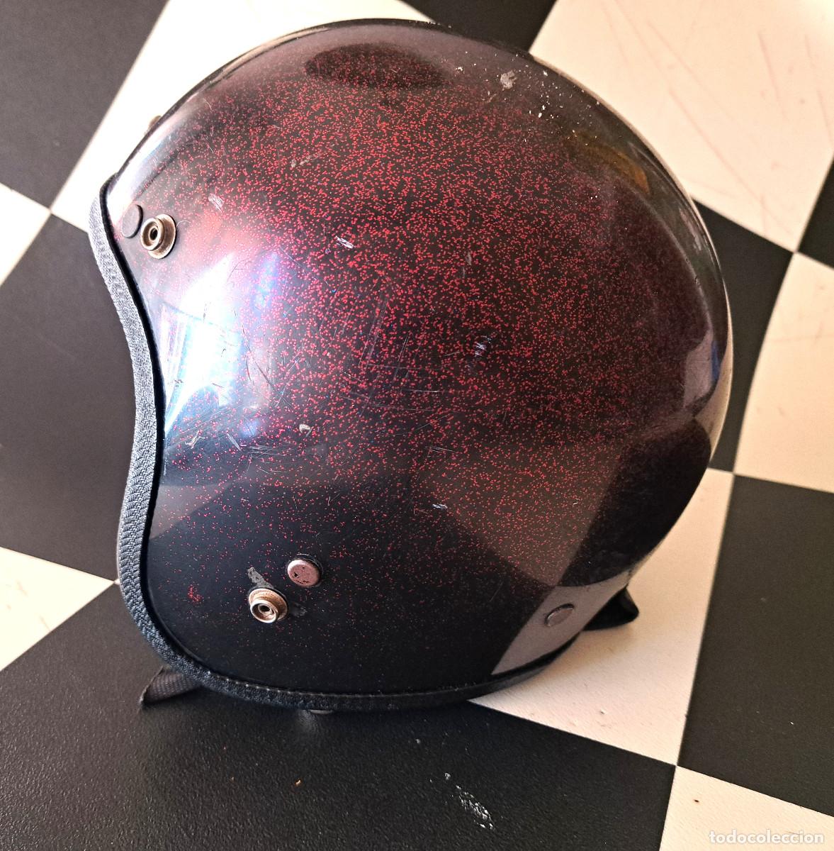 Voitures et Motocyclettes: ANTIGUO CASCO CHOPPER MOTORISTA BIKER HELL ANGEL PURPURINA GRANATE A&Ntilde;OS 60 FRANCE