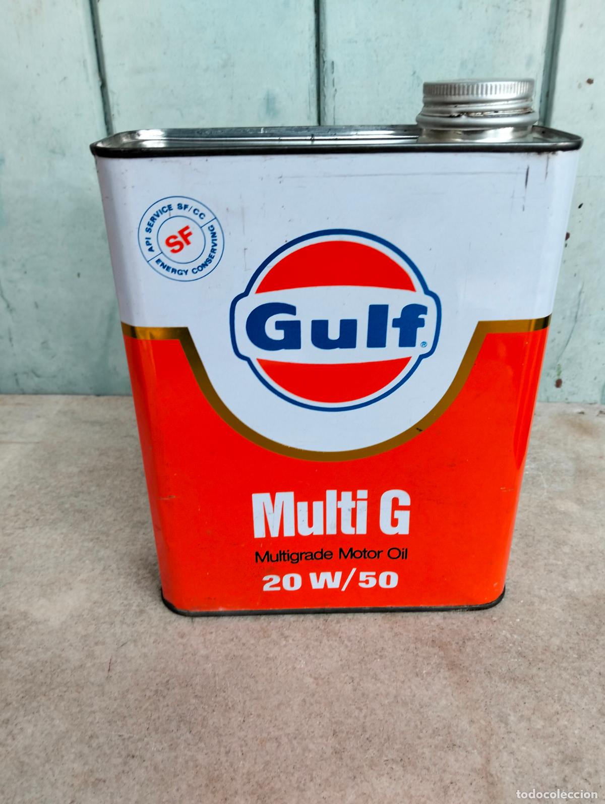 Automobili e Motociclette: Antigua lata de aceite de motor gulf multi G multigrade motor oil 20w 50 sf super hd 2 litres vacia