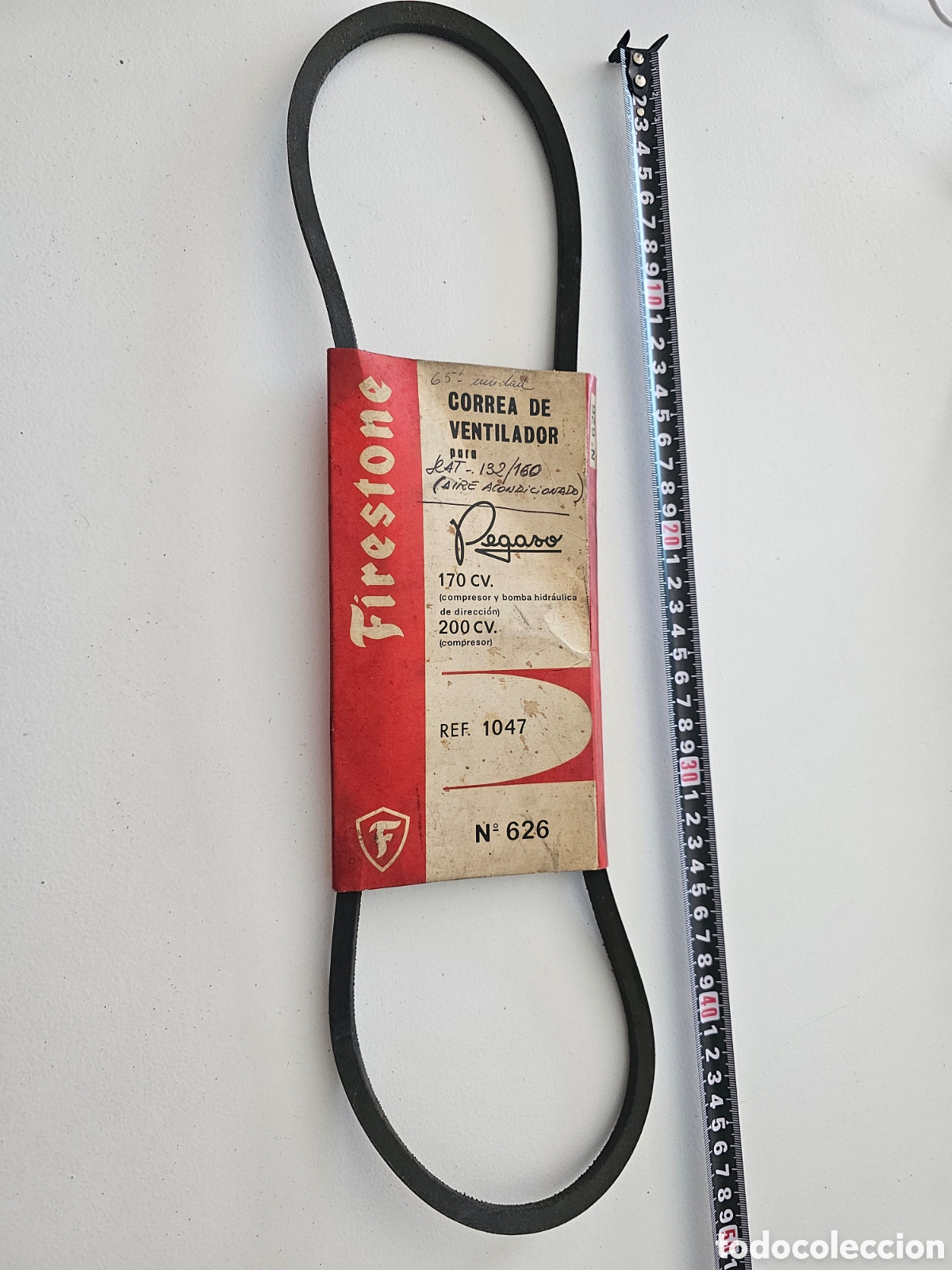 Coches y motocicletas: ​Correa de Ventilador Firestone Antigua (Ref. 1047 / N&ordm; 626) - Pegaso / SEAT 132/160 NOS