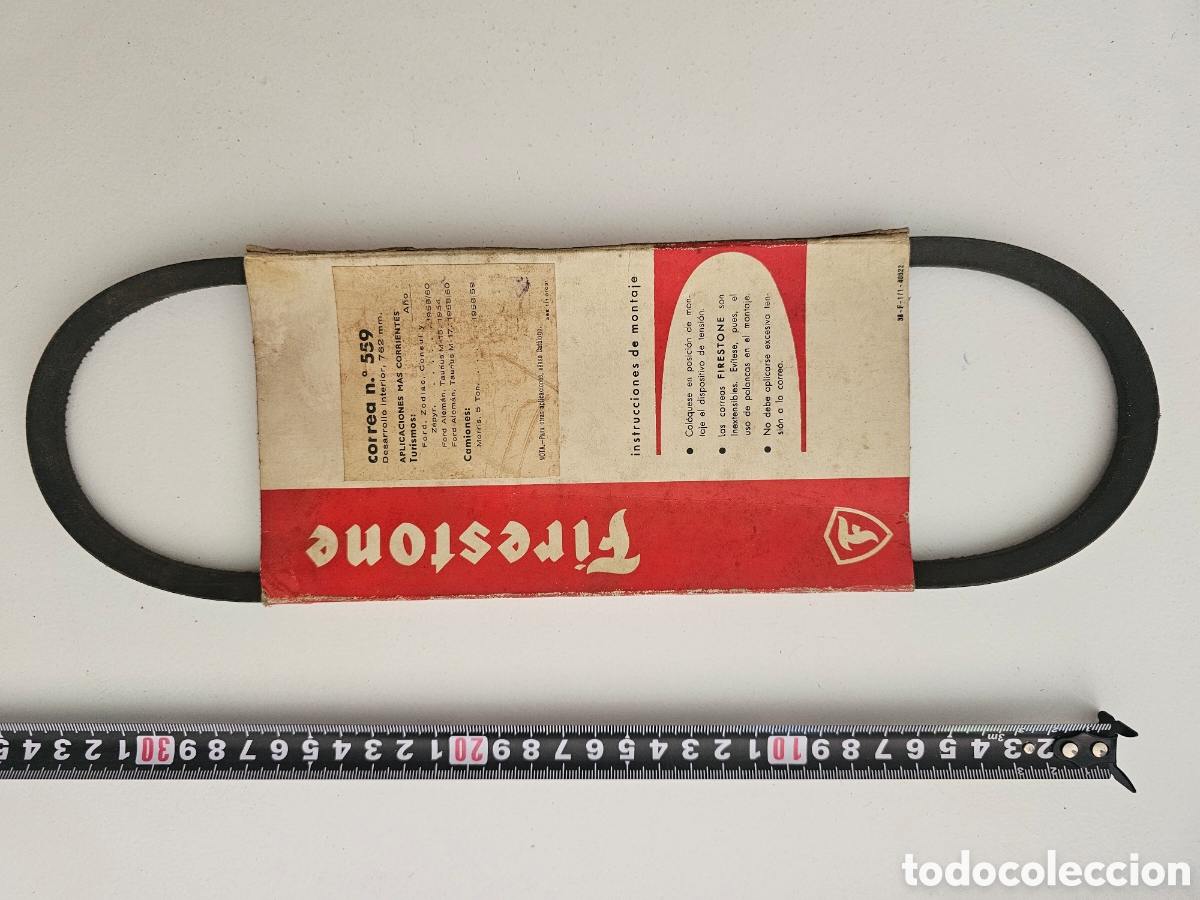 Coches y motocicletas: ​Correa de Ventilador Vintage Firestone N&ordm; 559 - REF. 762 (NOS / &Eacute;poca) 1970s