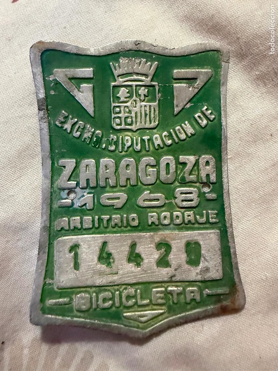 Coches y motocicletas: Matr&iacute;cula bicicleta Zaragoza 1968