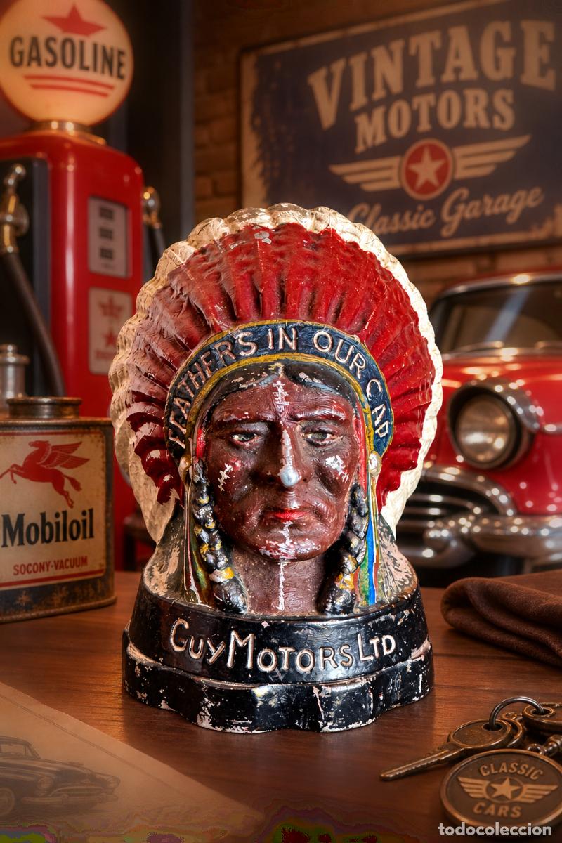 Coches y motocicletas: (AUT-260800)Antigua mascota de radiador Guy Motors &ndash; Indian Head