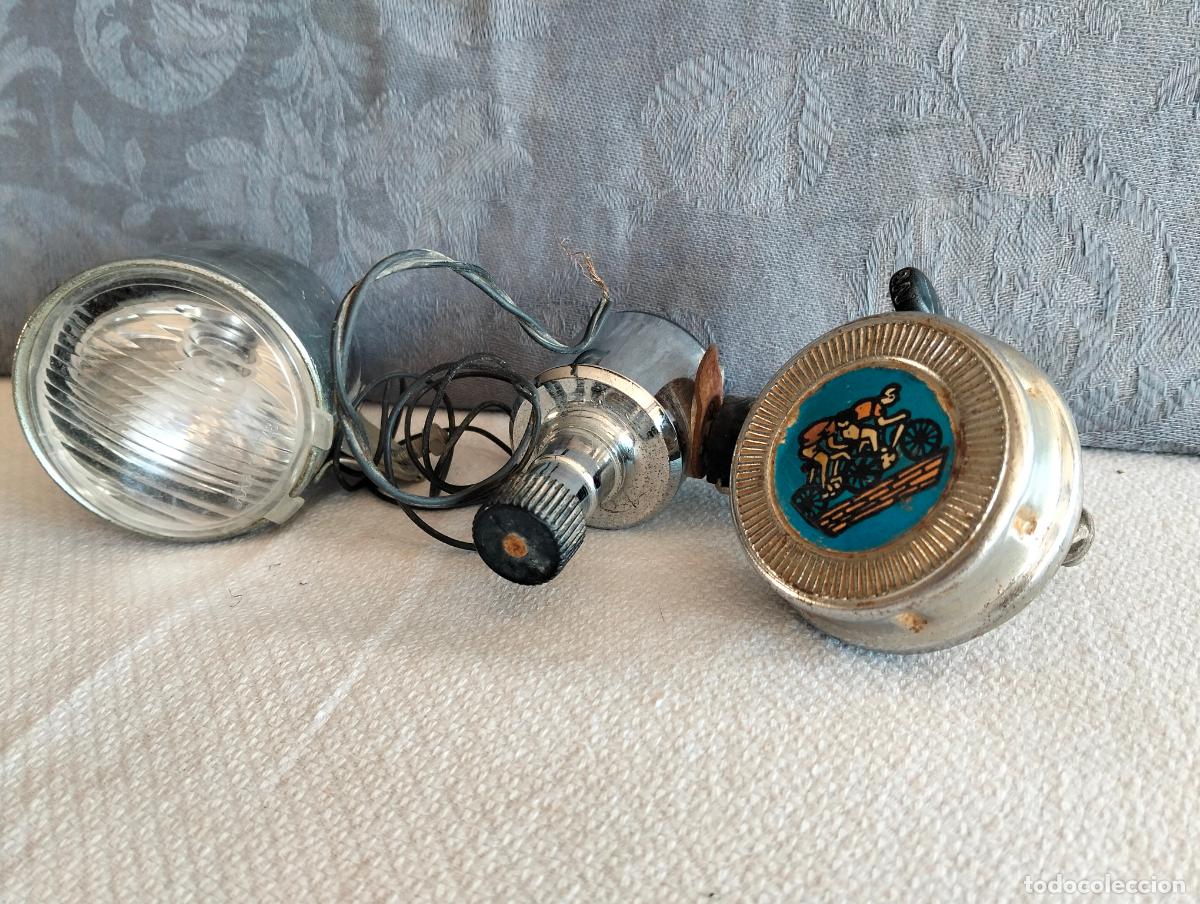 Carros e motociclos: Lote recambios repuestos de bici bicicleta metal color plateado timbre luz faro