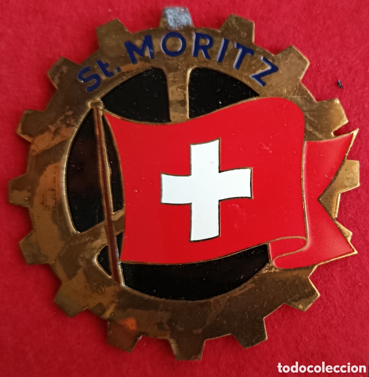 Coches y motocicletas: ANTIGUA PLACA CHAPA EMBLEMA COCHE CLASICO AUTOMOBILE CAR GRILL BADGE CLUB SANKT ST. MORITZ