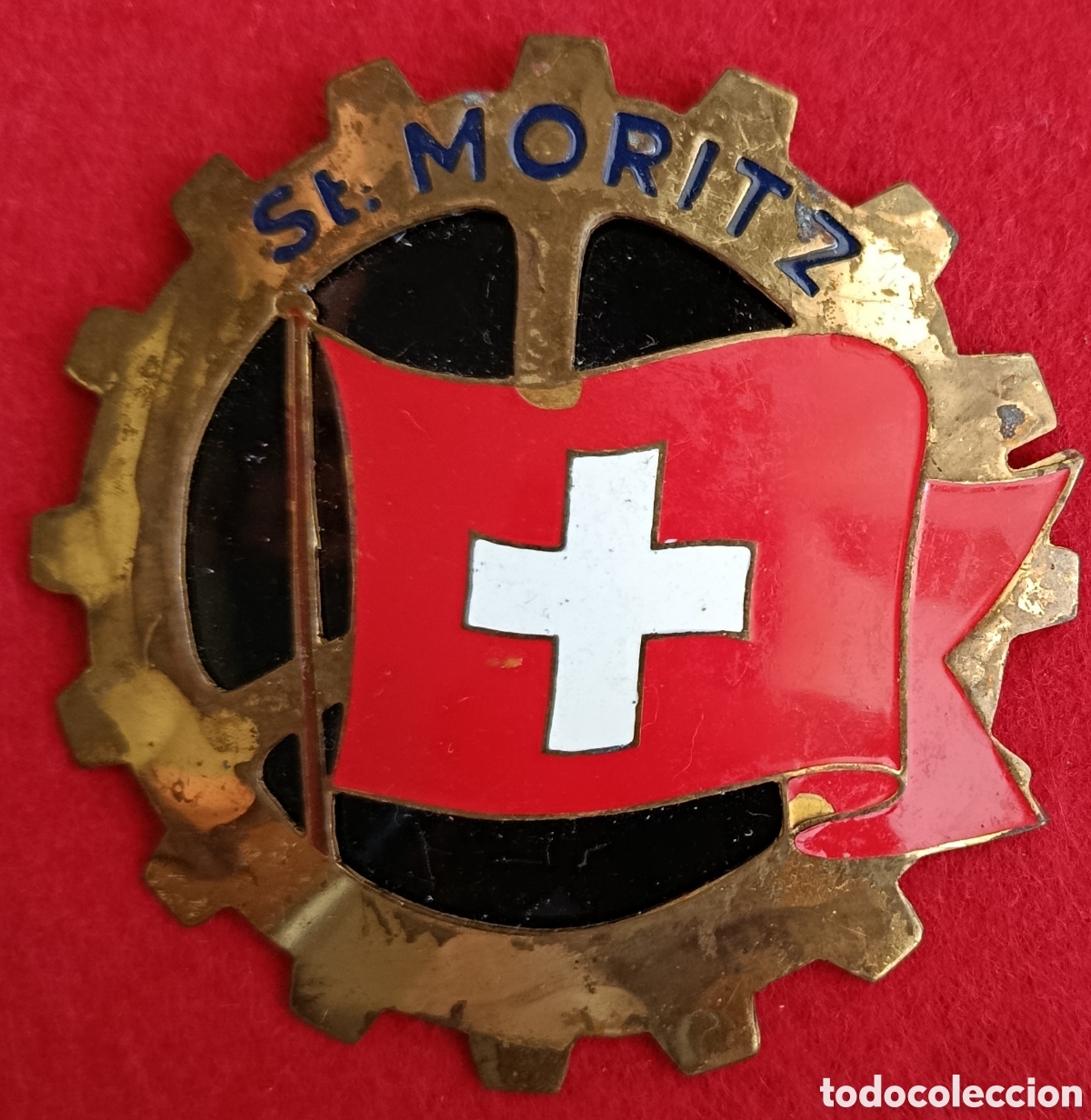 Coches y motocicletas: ANTIGUA PLACA CHAPA EMBLEMA COCHE CLASICO AUTOMOBILE CAR GRILL BADGE CLUB SANKT ST. MORITZ