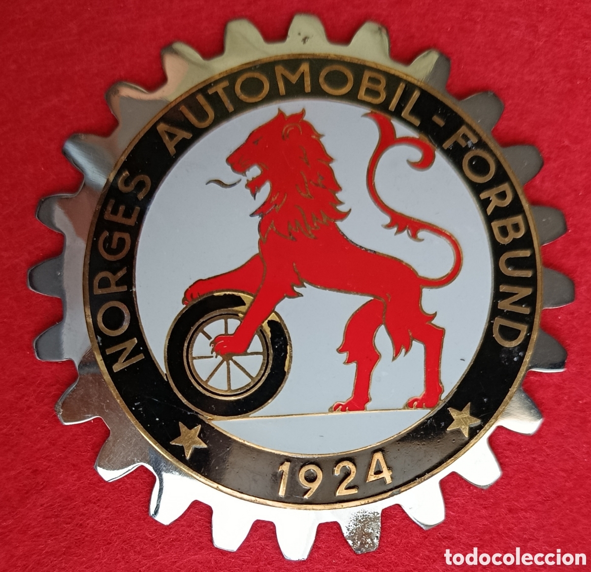 Coches y motocicletas: ANTIGUA PLACA CHAPA EMBLEMA COCHE CLASICO AUTOMOBILE CAR GRILL BADGE NORWEGIAN NORGES FORBUND 1924