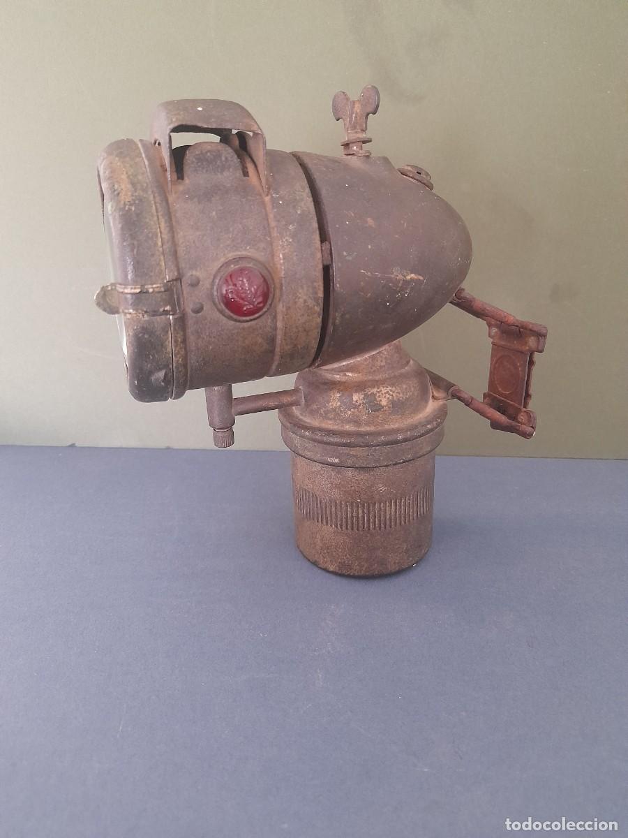 Carros e motociclos: Antiguo faro carburo de bicicleta , riemann, 16cm aprox