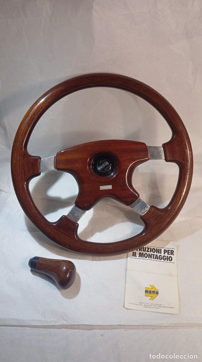 Cars and Motorcycles: Volante de madera MOMO (1991) con Pomo, Pi&ntilde;a y Manual Original | Set Youngtimer