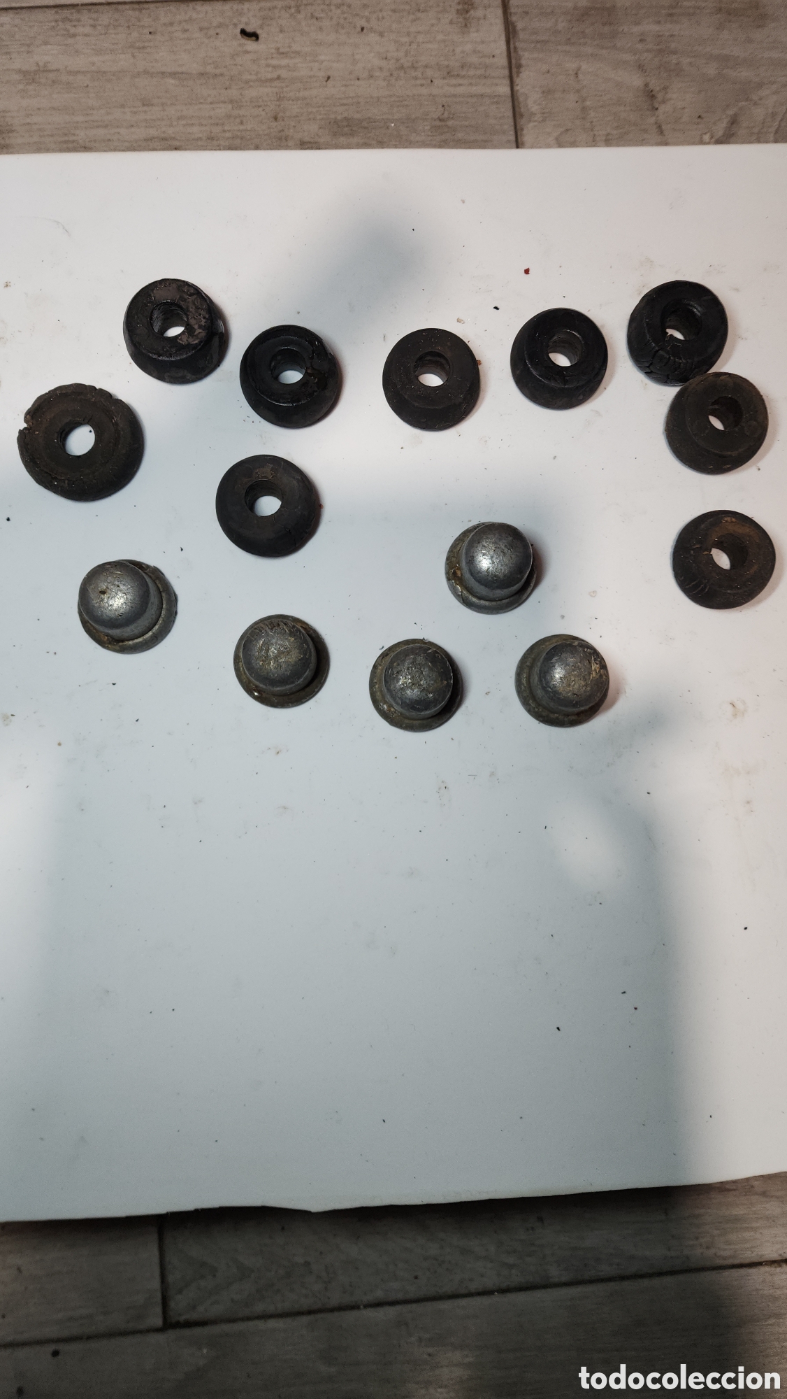 Pe&ccedil;as sobresselentes e pe&ccedil;as: Lote 7 barras futbolin vintage con 5 topes de barra y gomas protectora