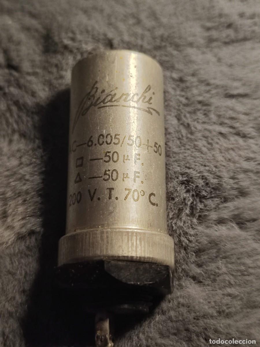 Radios antiguas: Condensador electrol&iacute;tico vintage Bianchi 50+50 uf 200V
