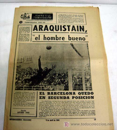 Coleccionismo deportivo: Informaciones Magazine p&aacute;ginas f&uacute;tbol Liga Espa&ntilde;ola 6 abril 1968 Barcelona segunda posici&oacute;n