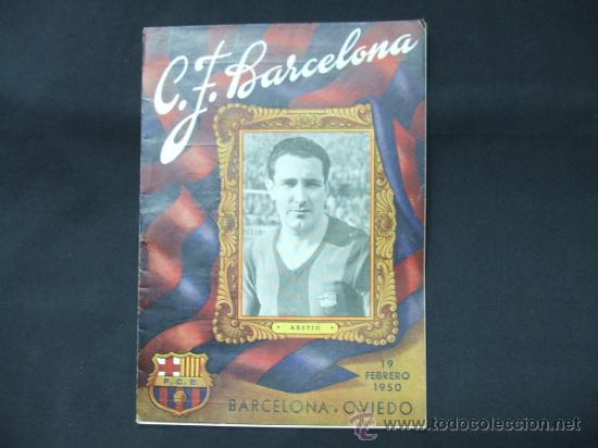 Colecionismo desportivo: BOLETIN - C.F. BARCELONA - 19 FEBRERO 1950 - BARCELONA - OVIEDO - PORTADA ARETIO