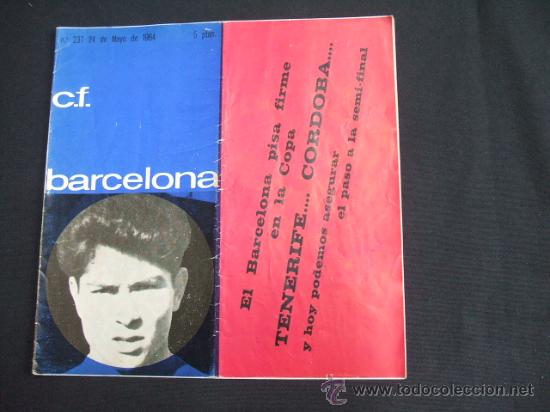 Sports collectibles: BOLETIN C.F. BARCELONA - PORTADA COMAS  - BARCELONA - ESPA&Ntilde;OL  - 24 MAYO 1964