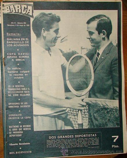 Sports collectibles: REVISTA BAR&Ccedil;A A&Ntilde;O XI N&ordm; 494 A&Ntilde;O 1965 CHUS PEREDA MANUEL SANTANA GALIANA COPA DAVIS