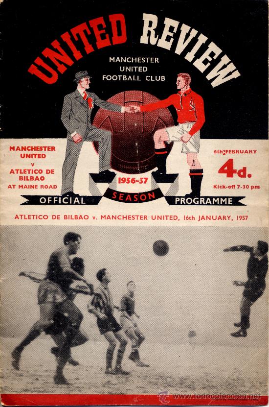 Coleccionismo deportivo: MANCHESTER UNITED v ATLETICO (ATHLETIC) DE BILBAO. PROGRAMA OFICIAL COPA EUROPA 56-57 1956-1957.