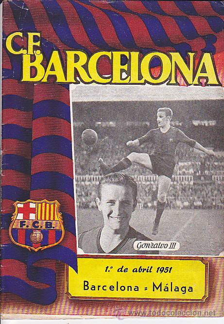 Sports collectibles: PROGRAMA OFICIAL C.F. BARCELONA 1-4-1951 PARTIDO BARCELONA - MALAGA